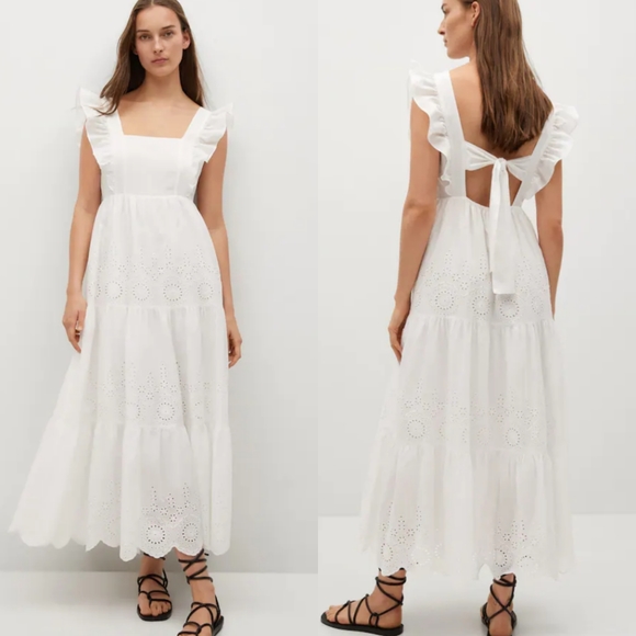 MANGO Embroidered white midi dress NWT - Picture 8 of 10